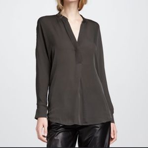 Vince. Black Band Collar Silk Blouse M